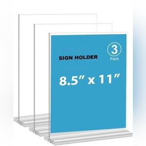 Acrylic sign holders/pic frames 8.5x11” 3pk Brand New